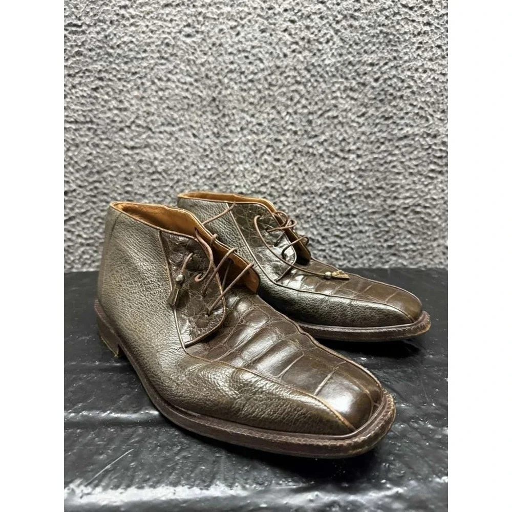 Mauri Genuine Alligator Leather Lace Up Ankle Boots Brown Mens Size 10.5M US